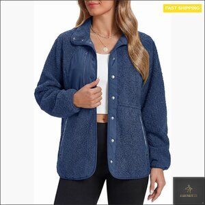 Fleece Sherpa Jacket Button Down Casual Oversized Winter Coat Warm Fuzzy